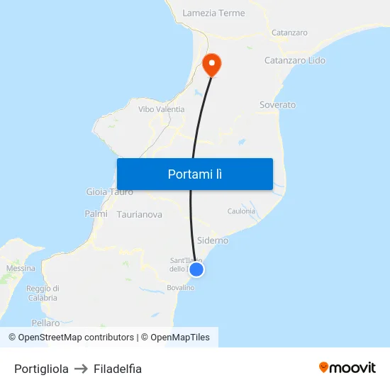 Portigliola to Filadelfia map