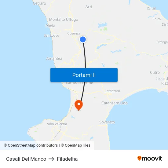 Casali Del Manco to Filadelfia map