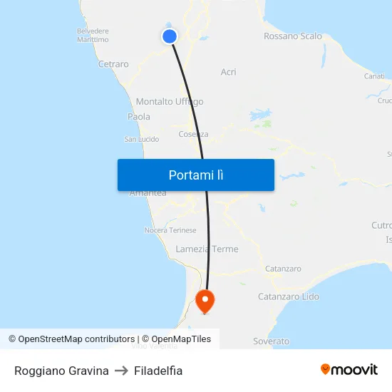 Roggiano Gravina to Filadelfia map