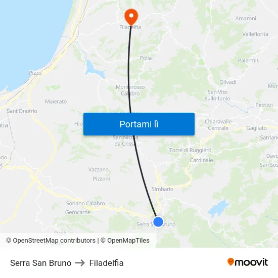 Serra San Bruno to Filadelfia map