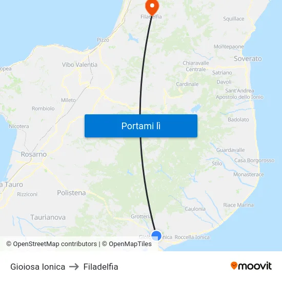 Gioiosa Ionica to Filadelfia map