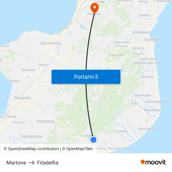 Martone to Filadelfia map