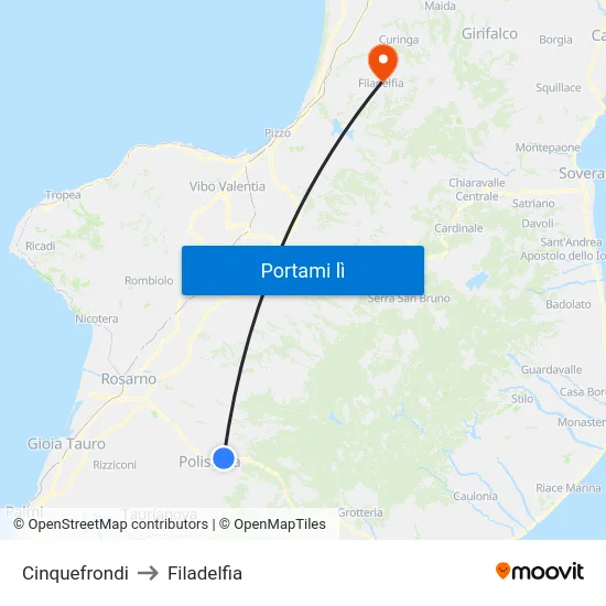 Cinquefrondi to Filadelfia map