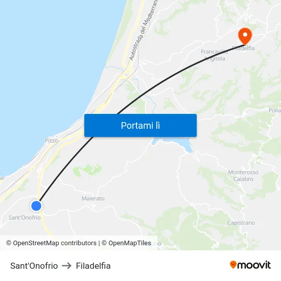 Sant'Onofrio to Filadelfia map