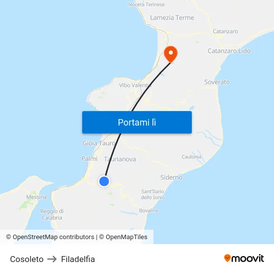 Cosoleto to Filadelfia map