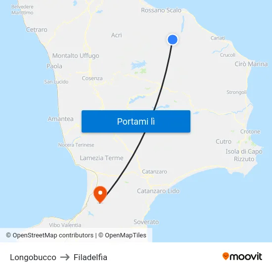 Longobucco to Filadelfia map