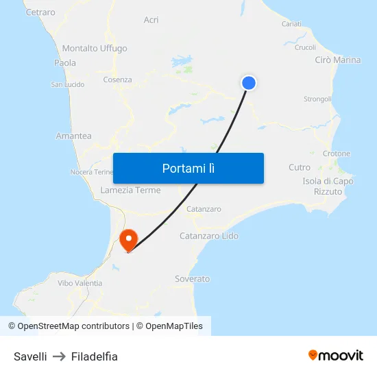 Savelli to Filadelfia map