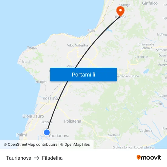 Taurianova to Filadelfia map