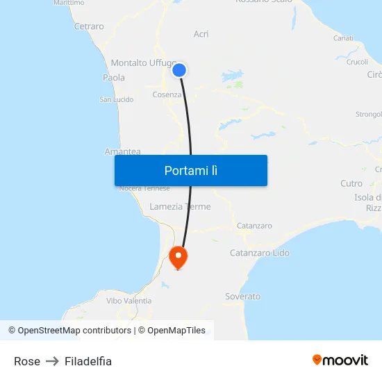 Rose to Filadelfia map