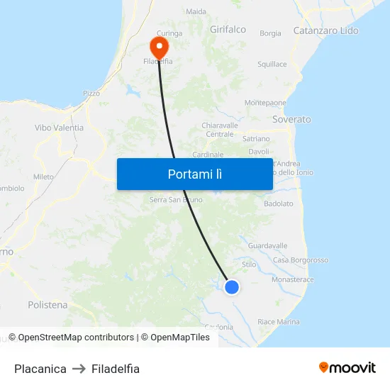 Placanica to Filadelfia map