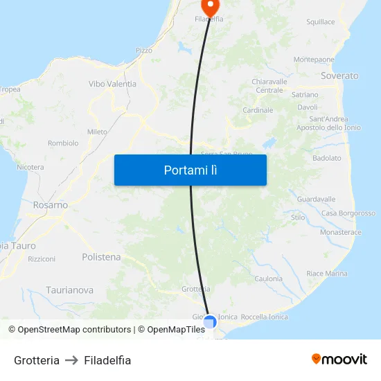 Grotteria to Filadelfia map