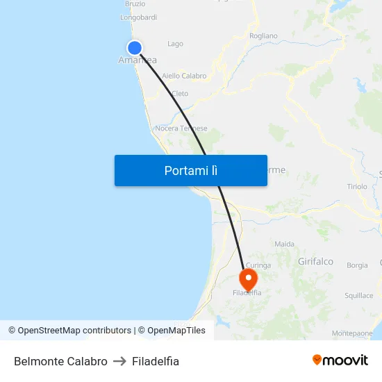Belmonte Calabro to Filadelfia map