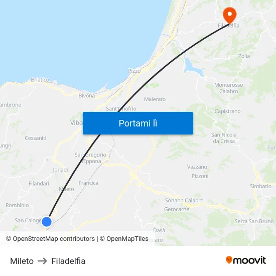 Mileto to Filadelfia map