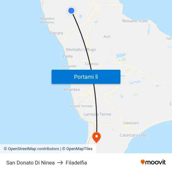San Donato Di Ninea to Filadelfia map