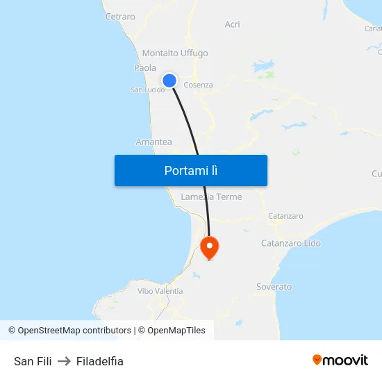 San Fili to Filadelfia map