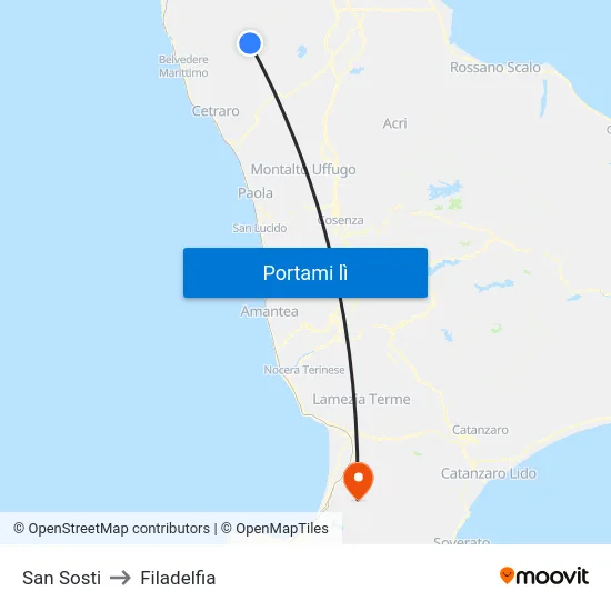 San Sosti to Filadelfia map