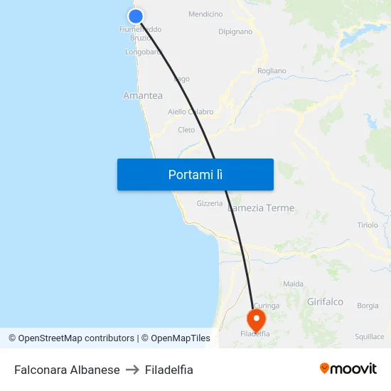 Falconara Albanese to Filadelfia map