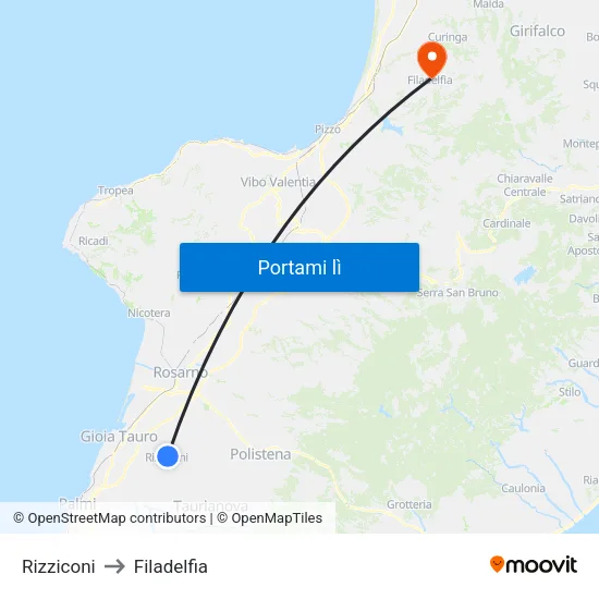 Rizziconi to Filadelfia map