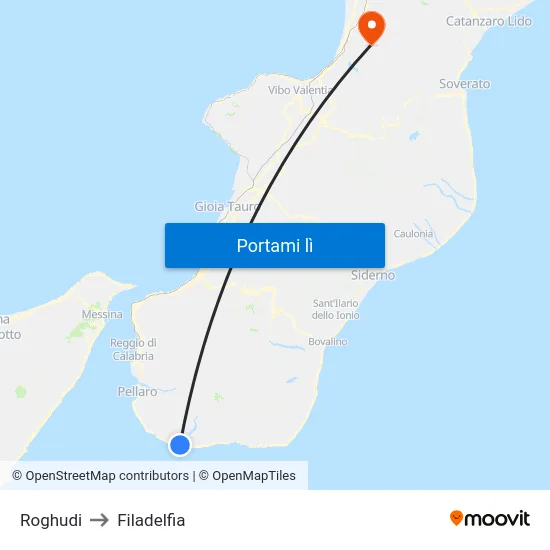 Roghudi to Filadelfia map