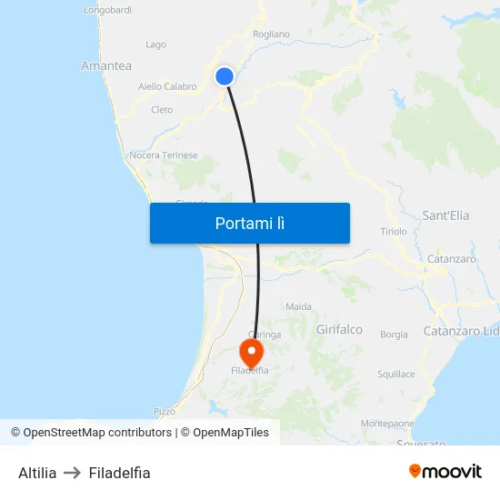 Altilia to Filadelfia map