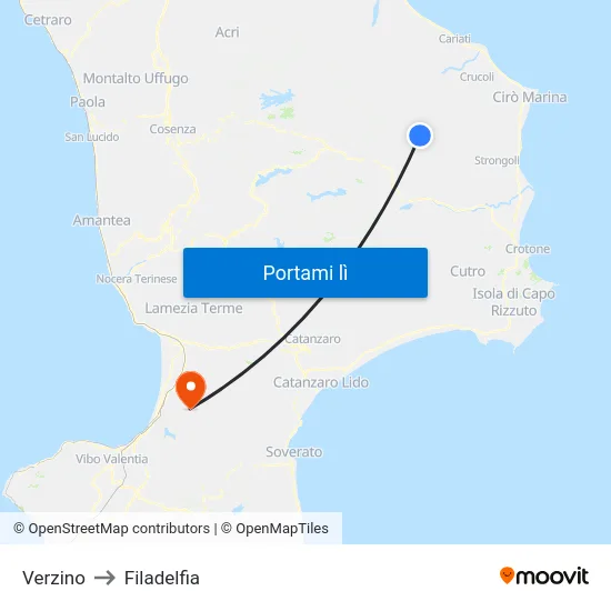 Verzino to Filadelfia map