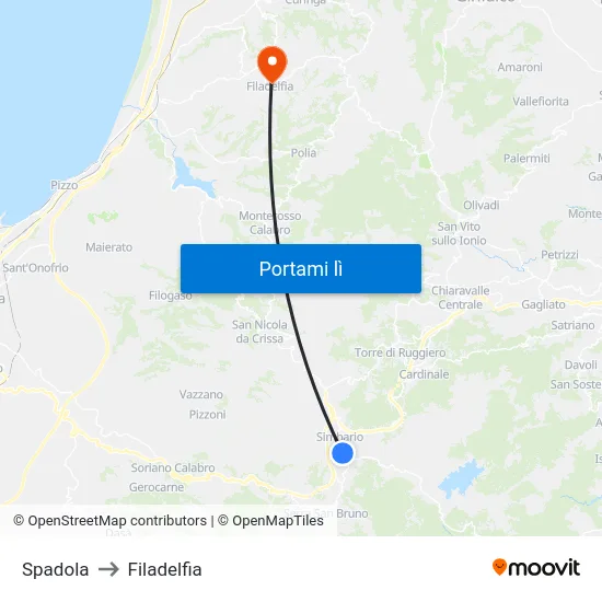 Spadola to Filadelfia map