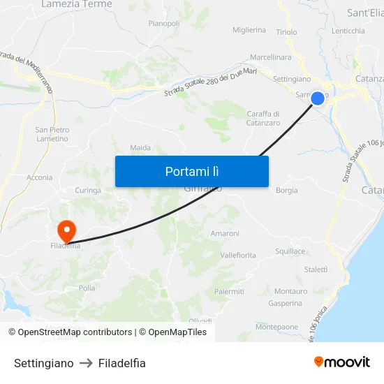 Settingiano to Filadelfia map