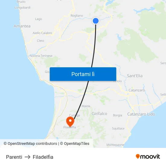 Parenti to Filadelfia map