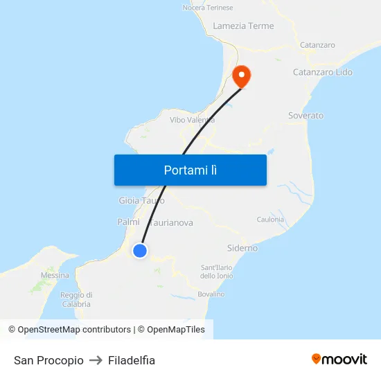 San Procopio to Filadelfia map