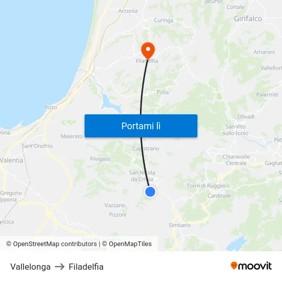 Vallelonga to Filadelfia map