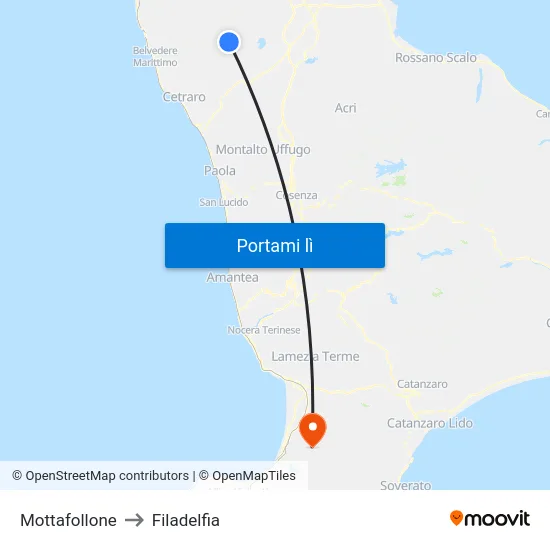 Mottafollone to Filadelfia map