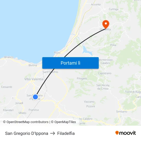 San Gregorio D'Ippona to Filadelfia map