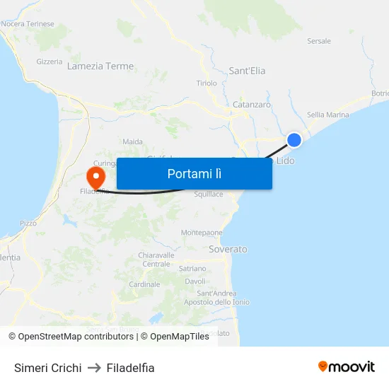 Simeri Crichi to Filadelfia map