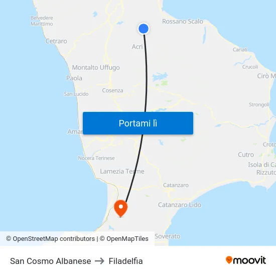 San Cosmo Albanese to Filadelfia map