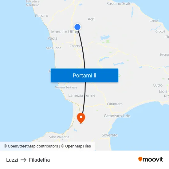 Luzzi to Filadelfia map