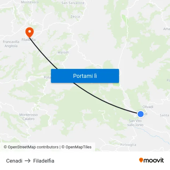 Cenadi to Filadelfia map