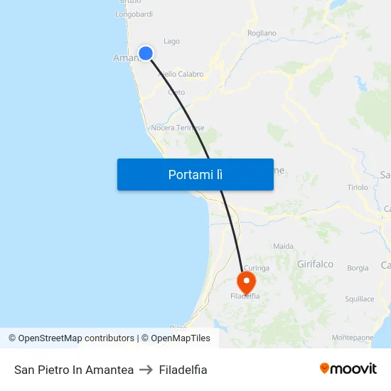 San Pietro In Amantea to Filadelfia map