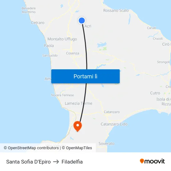 Santa Sofia D'Epiro to Filadelfia map