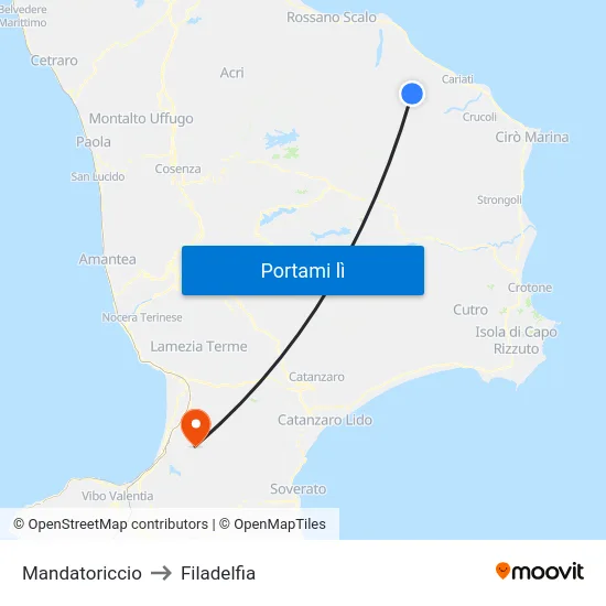 Mandatoriccio to Filadelfia map