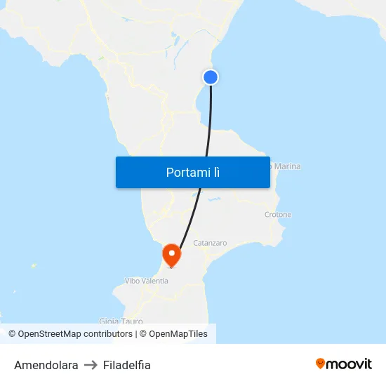 Amendolara to Filadelfia map