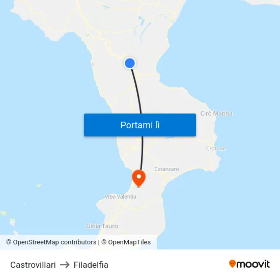 Castrovillari to Filadelfia map