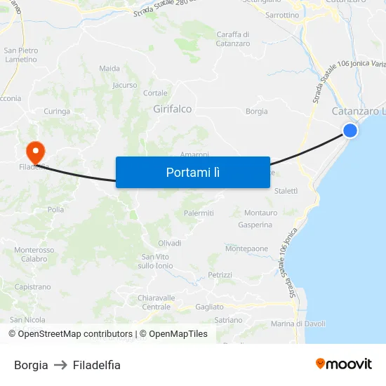 Borgia to Filadelfia map