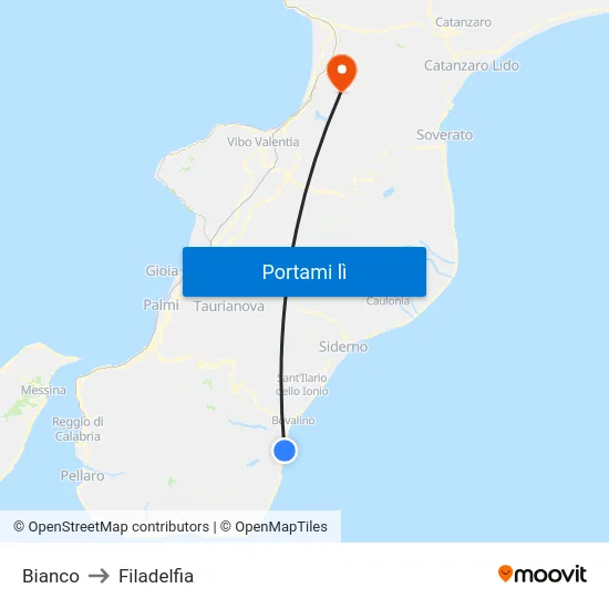 Bianco to Filadelfia map