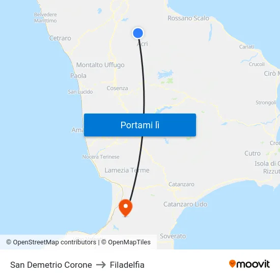 San Demetrio Corone to Filadelfia map