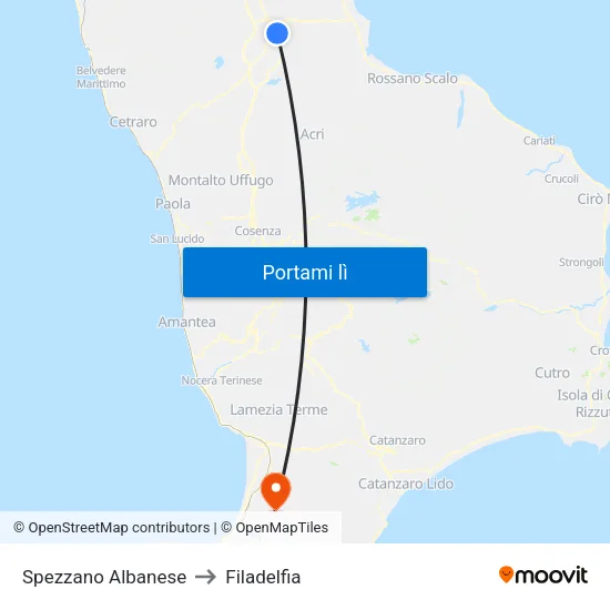 Spezzano Albanese to Filadelfia map