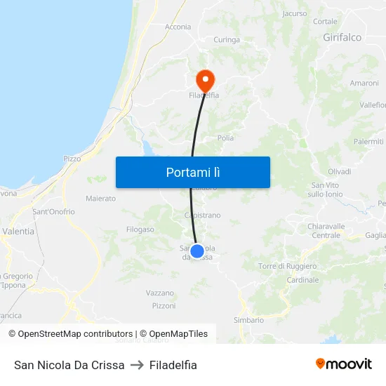 San Nicola Da Crissa to Filadelfia map