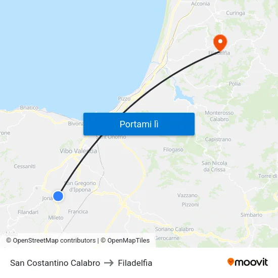 San Costantino Calabro to Filadelfia map
