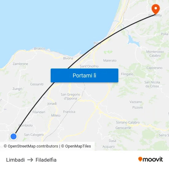 Limbadi to Filadelfia map