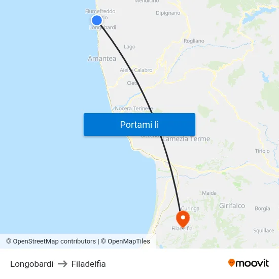 Longobardi to Filadelfia map