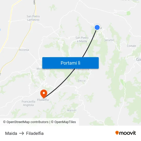 Maida to Filadelfia map